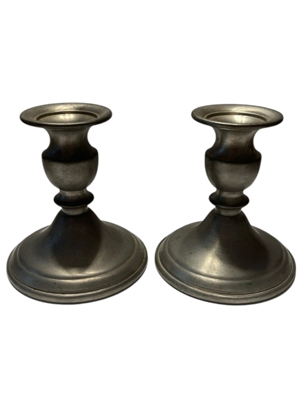 Vintage Pewter Candlesticks. Web Pewter Weighted. 4.5" tall x 4" wide at base.